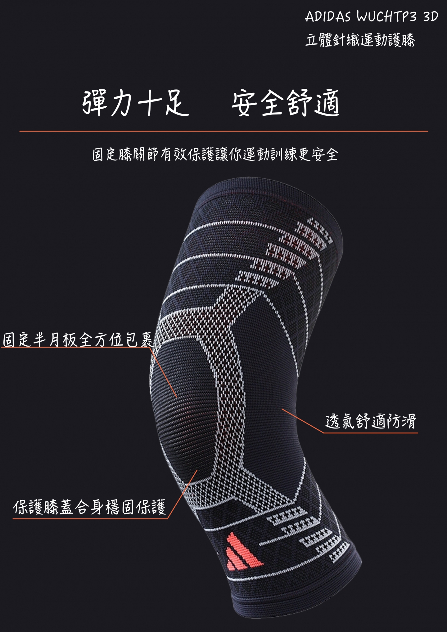 ADIDAS WUCHT P3 3D立體針織運動護膝(MIT)
