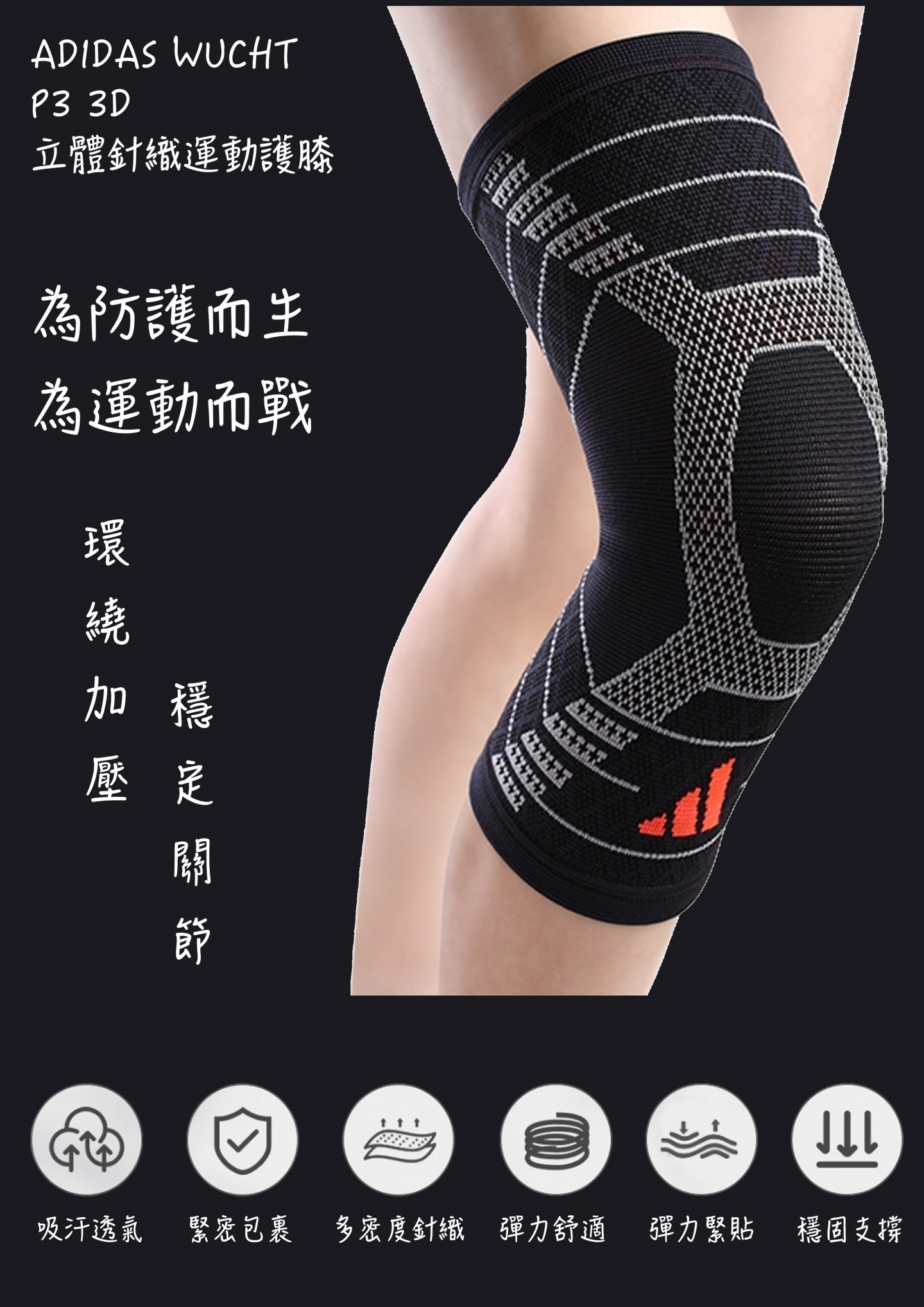 ADIDAS WUCHT P3 3D立體針織運動護膝(MIT)